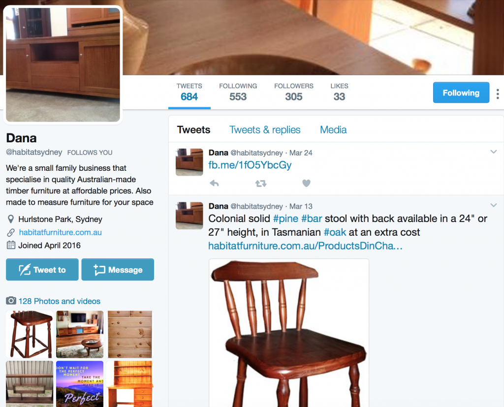 furniture stores twitter social media sydney management